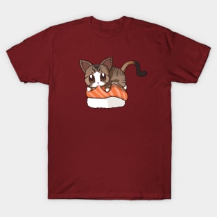 Brown Stripped Cat Salmon Sushi T-Shirt